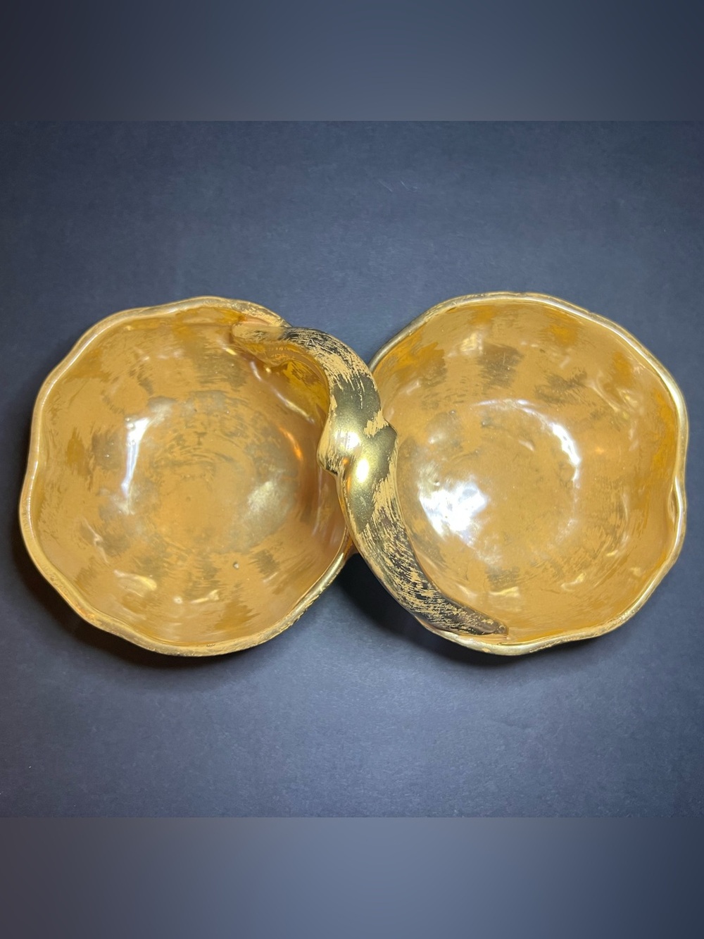 Vintage MCM Stangl Hand Painted Granada Gold Double Trinket Dish Bowl 5.5 x 10"